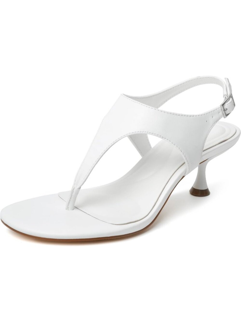 Women's White Summer Comfortable Low Block Thong Soft Straps Heeled Sandals